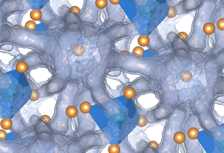 a light blue maze of shapes intersecting with one another with orange dots scattered throughout