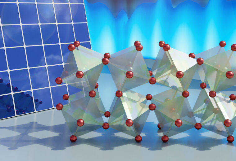 research illustration of octahedral crystals and a solar panel